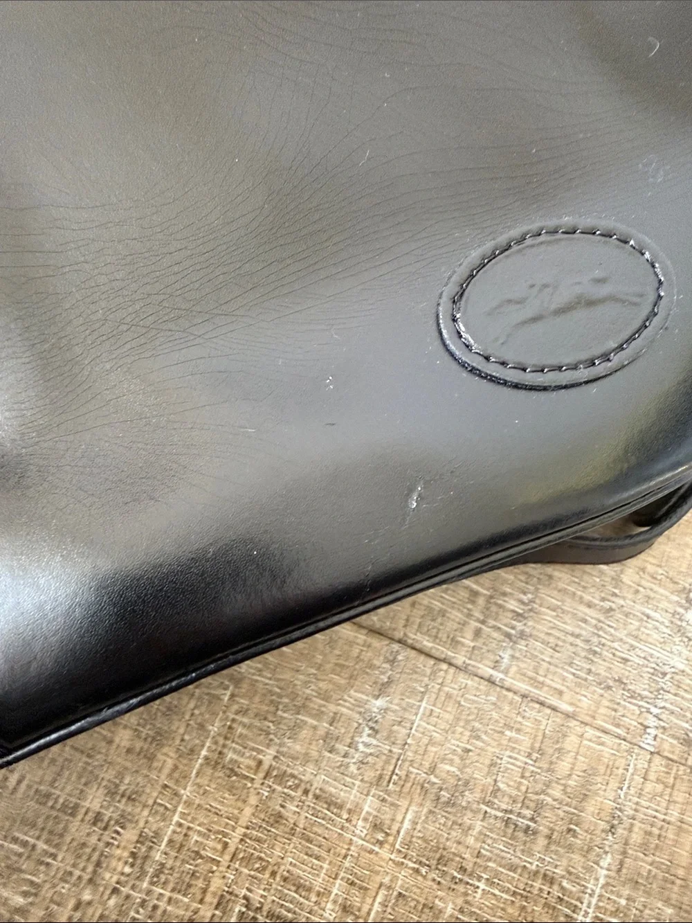 Vintage Longchamp Black Leather Single-Handle Sling Backpack